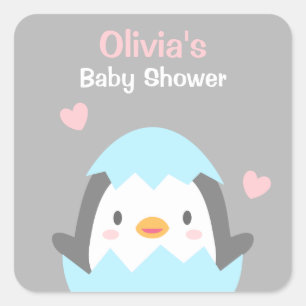 Sierstickers voor babyfeest cadeautjes pinguïn vierkante sticker