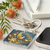 Siervogel Gouden Embleem Bedel Sleutelhanger (Voorkant Rechts)