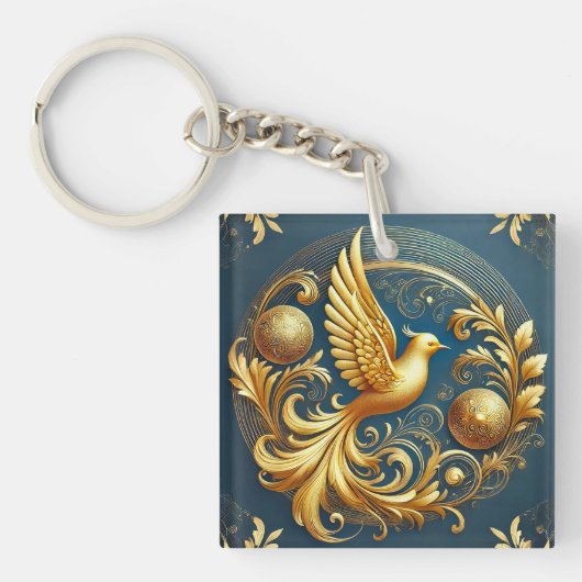 Siervogel Gouden Embleem Bedel Sleutelhanger (Voorkant)