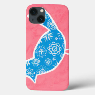Siervogel met patronen op roze achtergrond iPhone 13 hoesje