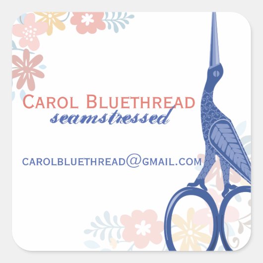 Siervogel ooievaar schaar naaiende naaister vierkante sticker (Voorkant)