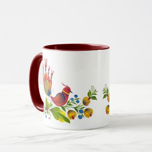 Siervogels met bloemen & bessen Kunst mok (Voorkant links)