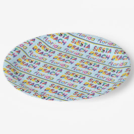 Siesta Beach, Florida. Kleurrijk tekstpatroonpapie Papieren Bordje