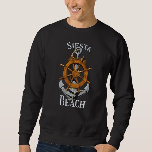 Siesta Beach Florida Vacation Nautical Anchor Helm Trui (Voorkant)