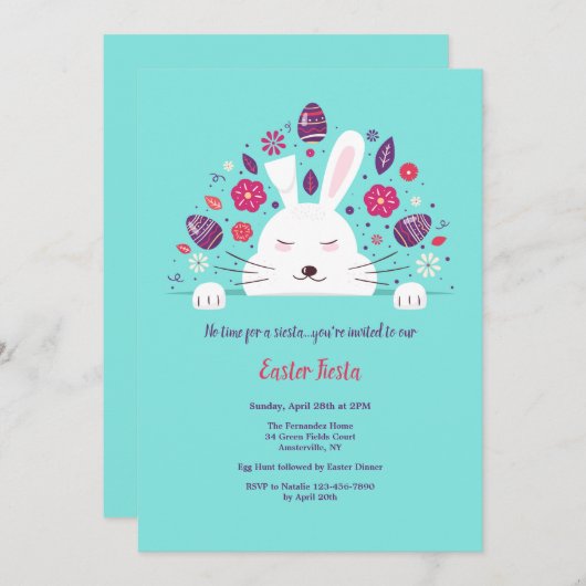 Siesta Easter Bunny Uitnodiging (Voorkant / Achterkant)