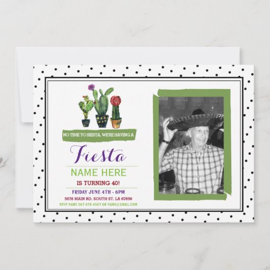 Siesta Fiesta Birthday Party Cactus Photo Invite Kaart (Voorkant)