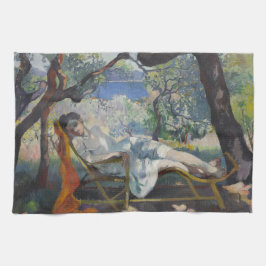 Siesta (Jeanne die in een mediterrane tuin slaapt) Theedoek