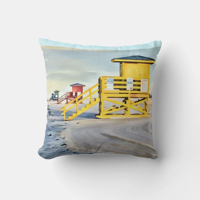 Siesta Key Beach Lifeguard Towers Pillow Kussen (Voorkant)