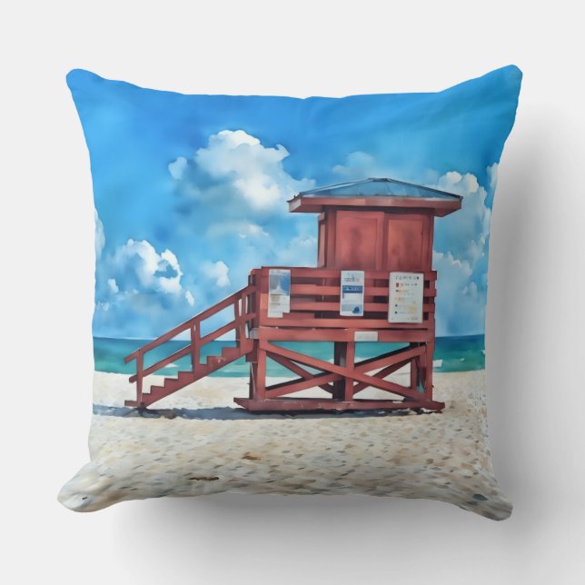Siesta Key Beach Rode Toren van de Red LifeGuard K Kussen (Voorkant)