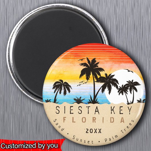 Siesta Key Florida Beach Retro Sunset Souvenir 80s Magneet