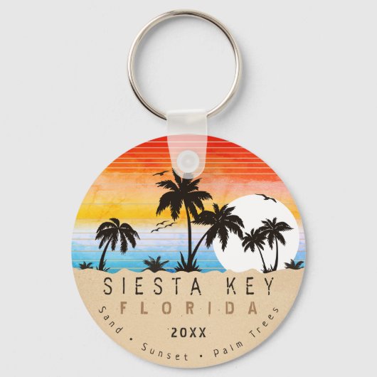 Siesta Key Florida Beach Retro Sunset Souvenir 80s Sleutelhanger (Voorkant)