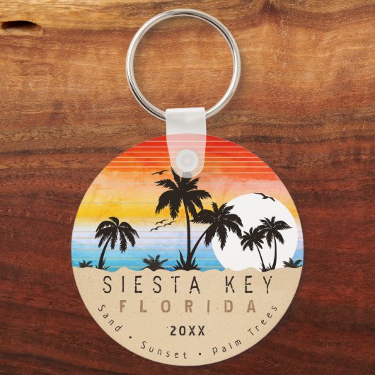Siesta Key Florida Beach Retro Sunset Souvenir 80s Sleutelhanger (Voorkant)