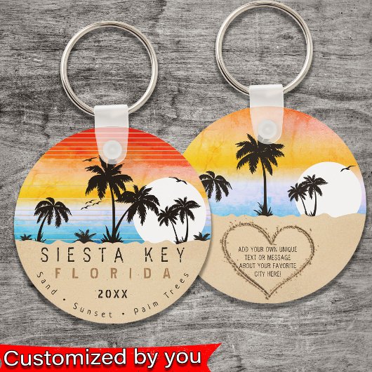 Siesta Key Florida Beach Retro Sunset Souvenir 80s Sleutelhanger