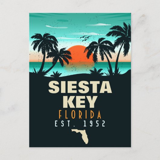 Siesta Key Florida Beach Retro Sunset Souvenirs Briefkaart (Voorkant)