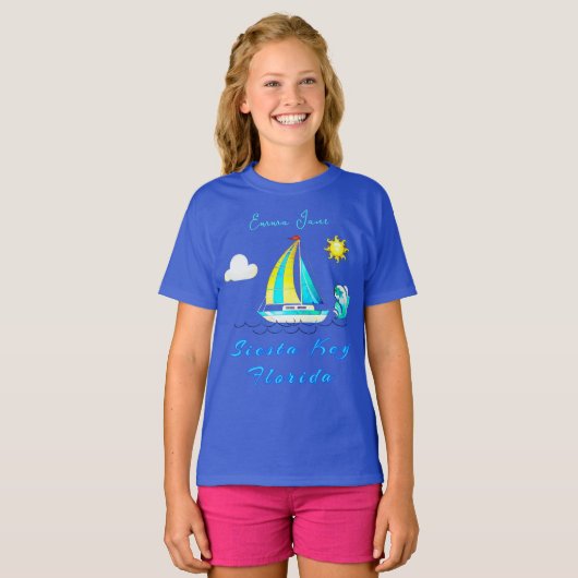 Siesta Key, Florida Ocean Zeilboot en naam T-shirt (Voorkant volledig)