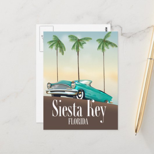 Siesta Key Florida reisposter Briefkaart (Voorkant / Achterkant in situ)
