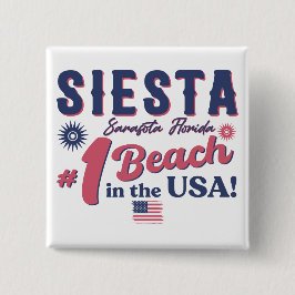 Siesta Key Florida  Souvenir FL Retro Beach Vierkante Button 5,1 Cm