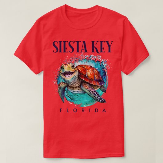Siesta Key Florida Waterverf Happy Zee Turtle T-shirt (Design voorkant)