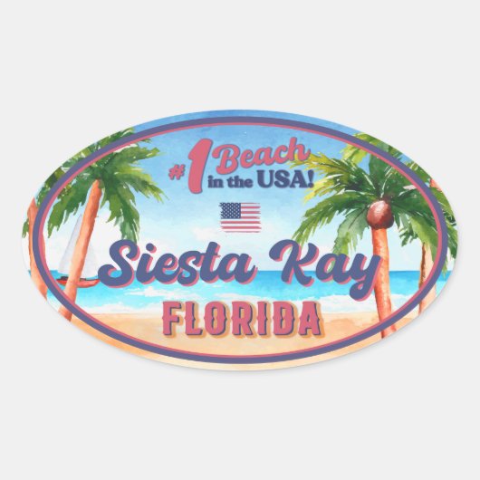 Siesta Key Florida Waterverf Souvenirs FL  Ovale Sticker (Voorkant)