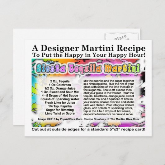 Siesta Tequila Martini Recept Briefkaart (Voorkant / Achterkant)