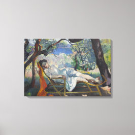 Siesta (Vrouw Ontspannen in een mediterrane tuin) Canvas Afdruk