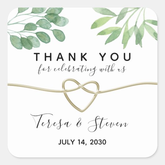 SiEucalyptus groen bruiloft dank u Vierkante Sticker (Voorkant)
