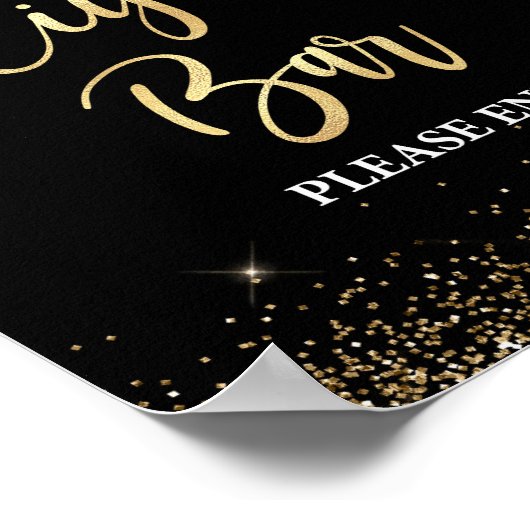 Sigaar Bar Teken Zwart & Goud Glitter Confetti Poster (Hoek)