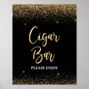 Sigaar Bar Teken Zwart & Goud Glitter Confetti Poster