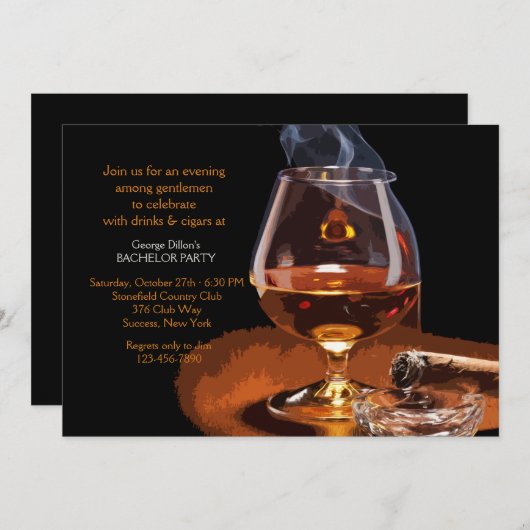 Sigaar- en brandyuitnodiging kaart (Voorkant / Achterkant)