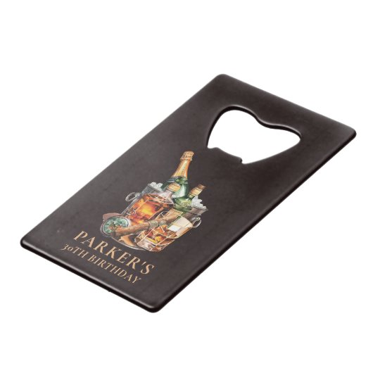 Sigaar en Whisky Mannen Creditkaart Flessenopener (Voorkant Gekanteld)