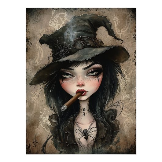 Sigaar Heks Bruin Gotische Halloween Art Print Perfect Poster (Voorkant)