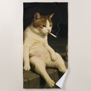Sigaar Kitten Grappige Roken Kat Gen Z Meme Strandlaken