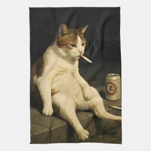 Sigaar Kitten Grappige Roken Kat Gen Z Meme Theedoek (Verticaal)