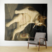 Sigaar Kitten Grappige Roken Kat Gen Z Meme Wandkleed (In Situ (horizontaal))