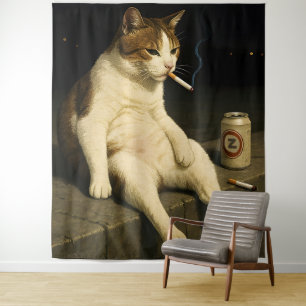 Sigaar Kitten Grappige Roken Kat Gen Z Meme Wandkleed