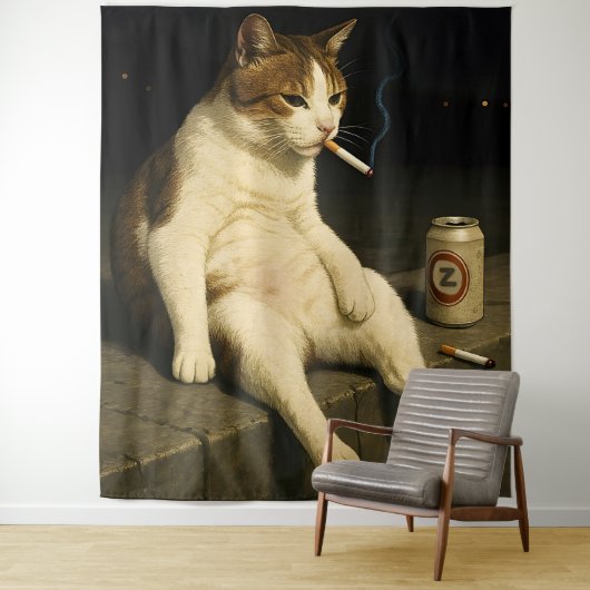 Sigaar Kitten Grappige Roken Kat Gen Z Meme Wandkleed (In situ)
