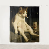 Sigaar Kitten Grappige Roken Kat Gen Z Meme Wandkleed (Voorkant)
