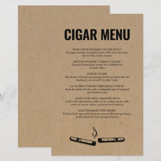 Sigaar Menu (Voorkant / Achterkant)