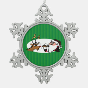 Sigaar rokende Kerstman Leuke groene gestreepte or Tin Sneeuwvlok Ornament