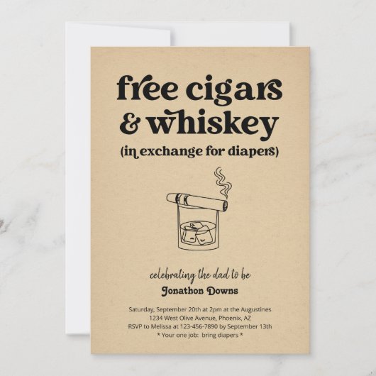 Sigaar Whiskey Luier Party Funny Mannen Papa Showe Kaart (Voorkant)