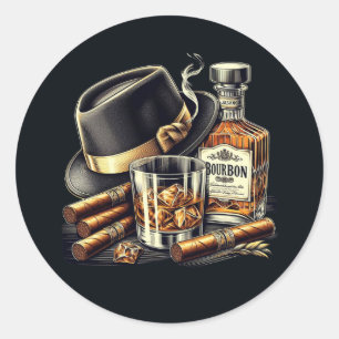 Sigaren en Bourbon Classic Ronde Sticker