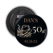 Sigaren en Bourbon Verjaardag Button Flesopener (Voorkant)