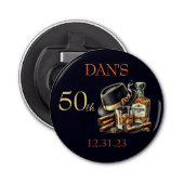 Sigaren en Bourbon Verjaardag Button Flesopener (Voorkant)