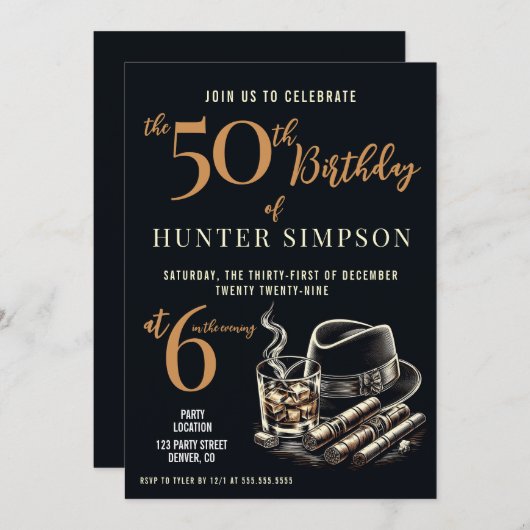 Sigaren en Bourbon verjaardagsfeestje Kaart (Voorkant / Achterkant)