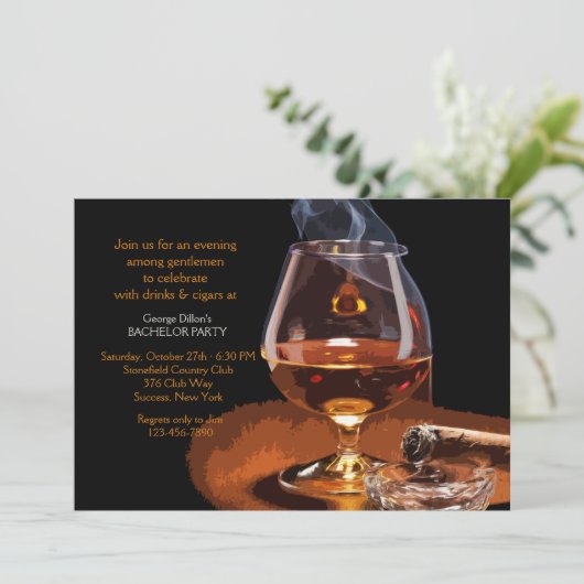 Sigaren- en brandy-uitnodiging kaart (Staand voorkant)