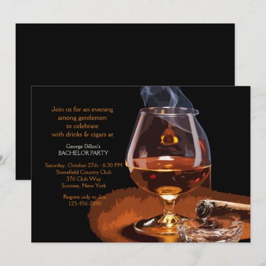 Sigaren- en brandy-uitnodiging kaart (Voorkant / Achterkant)