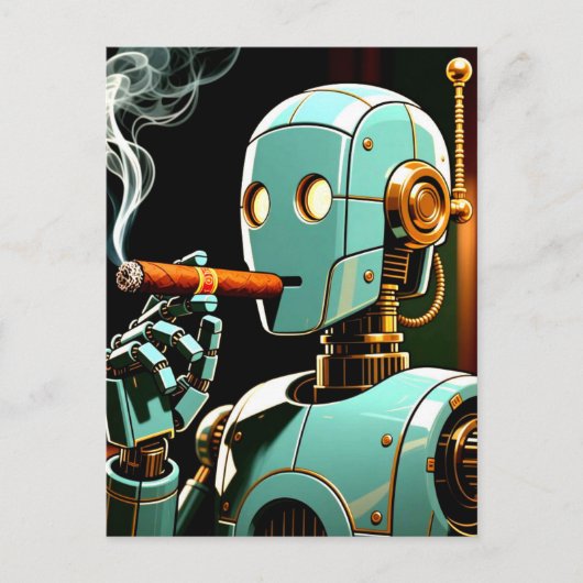Sigaren Rokende Robot Briefkaart (Voorkant)