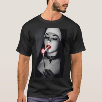 Sigaret met zwarte en witte sexy non-rookgordijn t-shirt