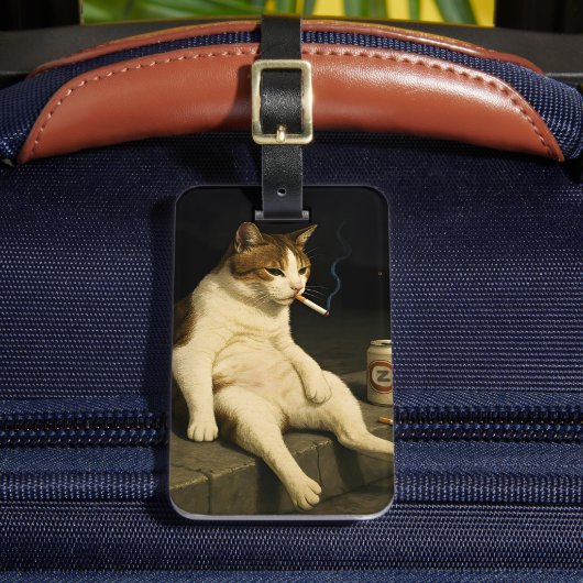 Sigaretten Kitten Grappige Roken Kat Gen Z Meme Bagagelabel (Voorkant Insitu 2)