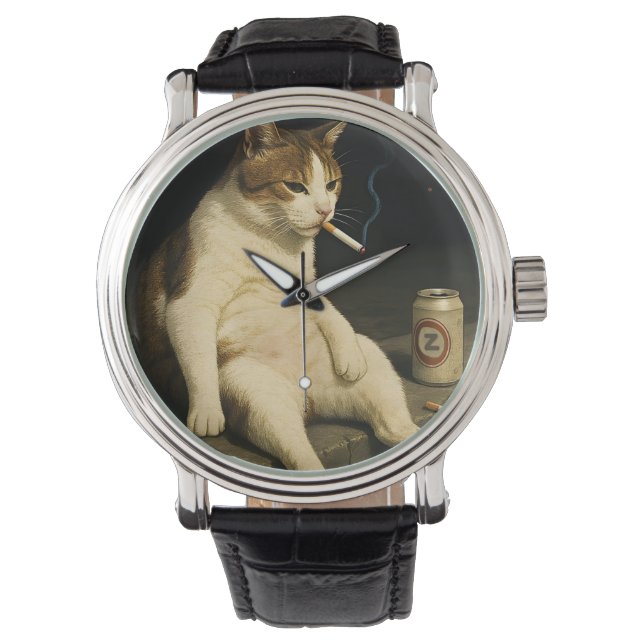 Sigaretten Kitten Grappige Roken Kat Gen Z Meme Horloge (Voorkant)